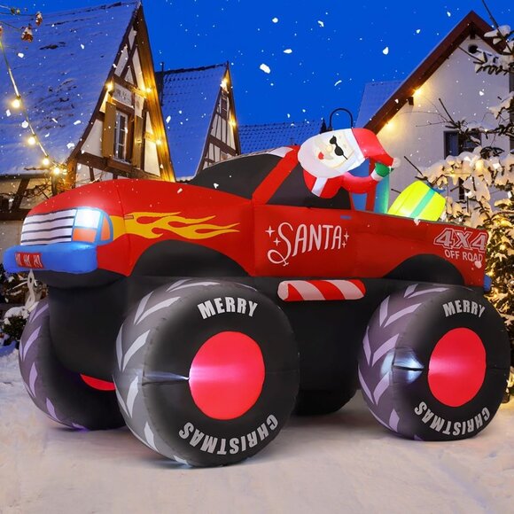 ⚡7.5 FT Christmas Inflatable Monster Truck Built-in LED Yard Outdoor Decoration - Picture 1 of 6